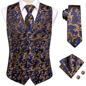 Квадратные запонки с карманом XL Vest Tie ТЕМНО-СИНИЕ золотисто-коричневые