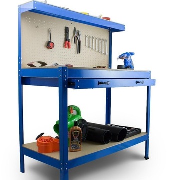 Стол для инструментов, большая столешница, выдвижные ящики, доска с крючками, мастерская.