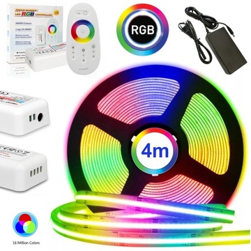 TAŚMA LED RGB COB KOLOROWA ZESTAW Z PILOTEM STEROWNIKIEM I ZASILACZEM 4M