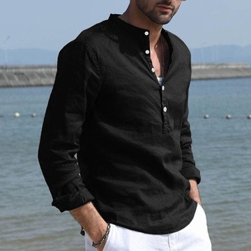 Bavlnená pánska košeľa so stojačikom módna elegantná pohodlná vyhrnutá rukávy