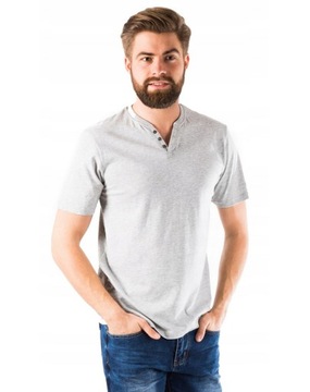 T-SHIRT POPIELATY koszulka męska w serek BASIC bawełniana L Pako Jeans