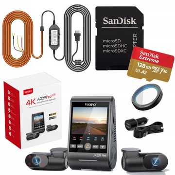 VIOFO A229 PRO 3CH REJESTRATOR PRZÓD/ŚRODEK/TYŁ 4K/FHD/2K 128GB ACC