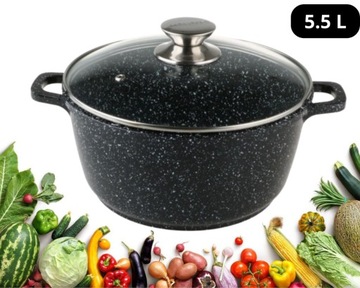 GARNEK MARMUROWY Czarny 26cm INDUKCJA 5,5l