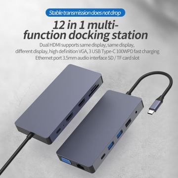 Адаптер, концентратор, док-станция 12 в 1 USB-C TB HDMI 4K USB RJ45 VGA SD JACK