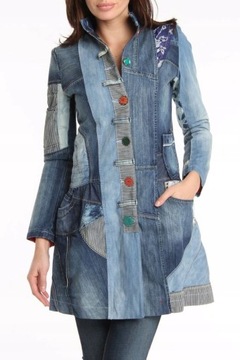 DESIGUAL płaszcz jeans PATCHWORK unikat 38/40