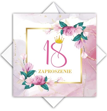 ZAPROSZENIA na 18 Urodziny Kwiatowe ROSE 10 sztuk