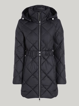 Damski Płaszcz z Kapturem Elevated Belted Quilted Tommy Hilfiger czarny S