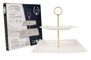 PORCELANOWA PATERA 2-POZIOMOWA ZŁOTA Viva 25,5 cm