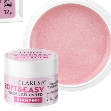 Claresa żel budujący gel do paznokci GLAM PINK 12g