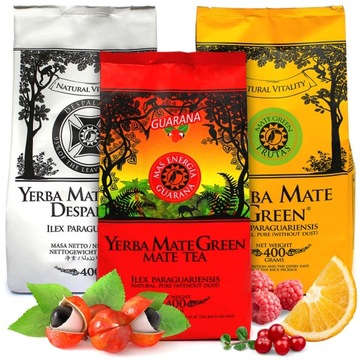 Zestaw Yerba Mate Green Owocowe Frutas Guarana najlepsze oryginalne x 3