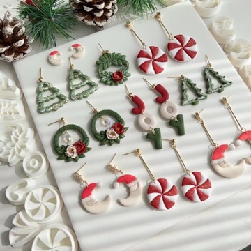 Рождественская мягкая керамическая форма для сережек, резак для глины, зимняя рождественская елка Санта-Клауса