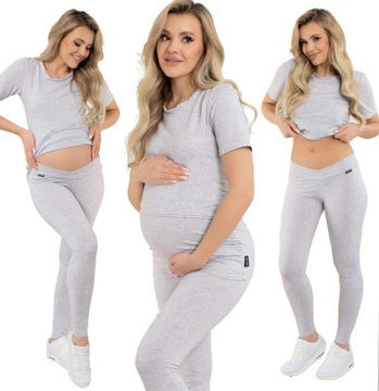 LEGGINSY CIĄŻOWE GETRY SPODNIE LEGINSY NISKI PANEL SZARE 4XL