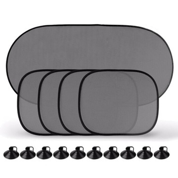 OSŁONKI PRZECIWSŁONECZNE NA SZYBĘ CZARNE ZASŁONKI ROLETKI PRZYSSAWKI 5 SZT.