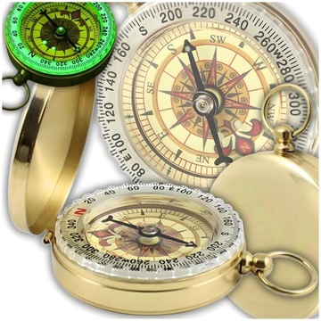 ZŁOTY KOMPAS KIESZONKOWY ZAMYKANY ŚWIECĄCY W CIEMNOŚCI STARY BRELOK BUSOLA