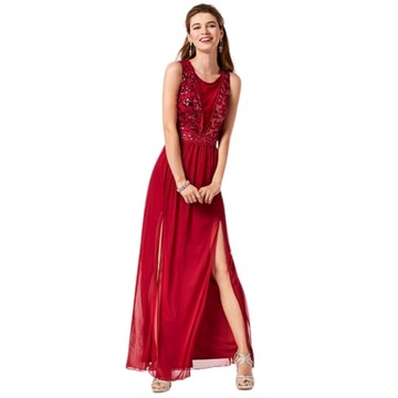 Suknia do ziemi czerwona cekiny koronka maxi r. XS