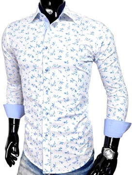 Koszula męska biała w kwiaty bawełna EN545 r. XL