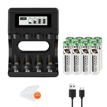 8 sztuk 1,5 V 3500 mWh AA akumulator litowo-jonowy z ładowarką