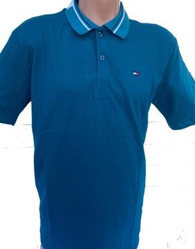 Tommy Hilfiger koszulka polo turkus XL Tipped SALE
