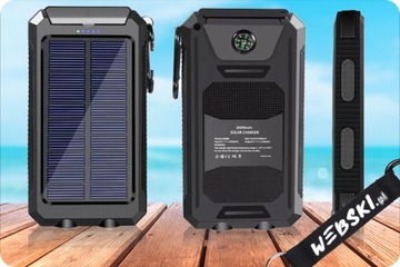 МОЩНЫЙ ПИТАНИЕ БАНК 20000 мАч СОЛНЕЧНАЯ СОЛНЕЧНАЯ, 2xUSB С КОМПАСОМ, двойной ФОНАРЬ + КЛЮЧ