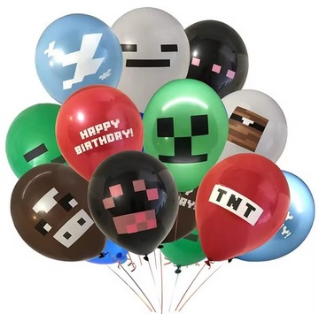 BALONY MINECRAFT 24 SZTUKI ZESTAW BALONÓW URODZINOWYCH TNT PIKSELE STEVE