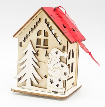 ZAWIESZKA NA CHOINKĘ Drewniany lampion domek ze świeczką LED św. Mikołaj