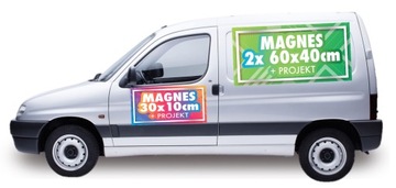 Reklama magnetyczna na samochód auto MAGNES 2x BOK + TYŁ ZESTAW Druk UV