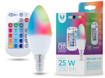 KOLOROWA ŻARÓWKA BIAŁA RGB Z CIENKIM GWINTEM E14