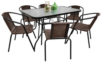 КОМПЛЕКТ САДОВОЙ МЕБЕЛИ БАЛКОН ТЕРРАСА СТОЛ 120x70+ 6x СТУЛЬЯ LORETTO КОРИЧНЕВЫЙ