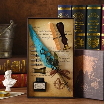 Vintage Calligraphy Feather Dip Fountain Pen Sets Ink Stationery Quill