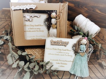 Сувенир КРЕЩЕНИЕ Первое Святое Причастие АНГЕЛ-ХРАНИТЕЛЬ имя кулон макраме