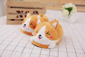 Симпатичные теплые плюшевые домашние тапочки корги