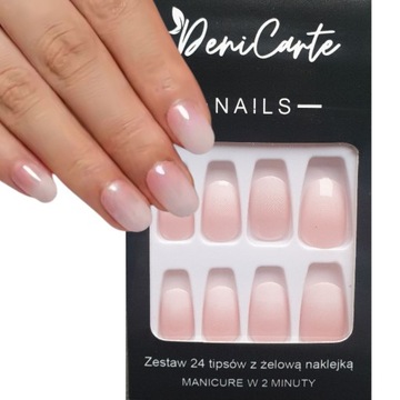 Paznokcie Sztuczne Tipsy Oval Ombre Różowe Owalne Pink French Samoprzylepne