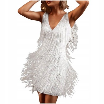 WIECZOROWA SUKIENKA FRĘDZLE CEKINY EVENING DRESS