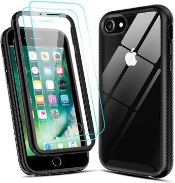 ETUI NA IPHONE TRANSPARENTE IPHONE SE/6/6s/7/8+ 2xSZKŁO OCHRONNE ściereczka