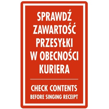 ETYKIETY NAKLEJKI KURIERSKIE SPRAWDŻ ZAWARTOŚĆ PRZESYŁKI 50x80mm 1000 szt.