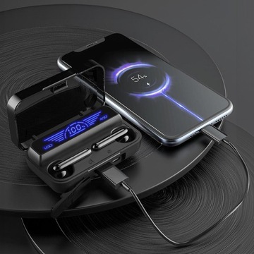 SŁUCHAWKI BEZPRZEWODOWE DOUSZNE BLUETOOTH BT 5.1 + ETUI Z POWERBANK LATARKA