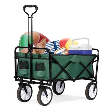 Складная большая тележка для транспортировки в пляжный сад, зеленая, с усиленным дном