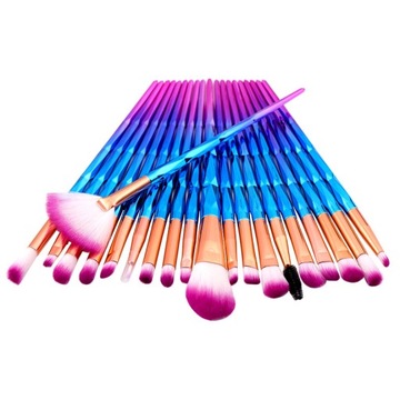 20x PĘDZLE DO MAKIJAŻU UNICORN KOLOROWE DIAMENTOWE