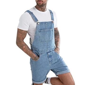 Spodnie męskie krótkie ogrodniczki na szelkach jeansowe Light Blue r. XXL