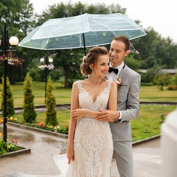 PARASOL TRANSPARENTNY PARASOLKA PRZEZROCZYSTA NA ŚLUB BIAŁA DUŻA SKŁADANA