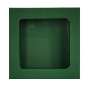 Ciemnozielone pudełko na prezent 13x13x3cm okienko