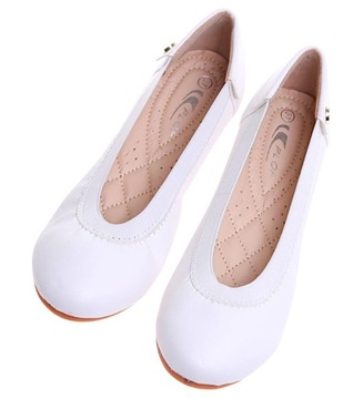 Białe baleriny damskie Elastyczne lekkie balerinki buty płaskie 16268 38
