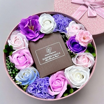 FLOWERBOX МЫЛО ЦВЕТЫ СО СВЕЧАМИ ПОДАРОЧНАЯ КОРОБКА ПОДАРОЧНЫЕ ЦВЕТЫ TT94