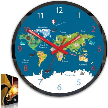 Zegar ścienny Edukacyjny Mapa Świata - dla dziecka