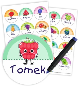 Naklejki Etykiety do szatni + miejsce na imię 60mm