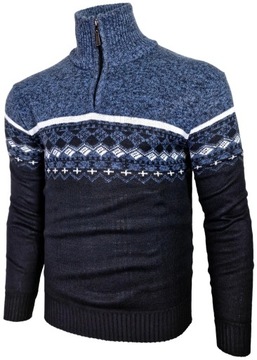 Sweter męski golf ocieplany norweski wzór rozpinany G183 r. XXL