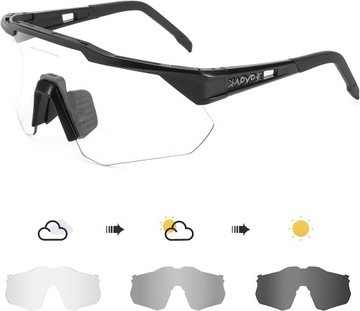FOTOCHROMATYCZNE OKULARY ROWEROWE SPORTOWE OKULARY PRZECIWSŁONECZNE