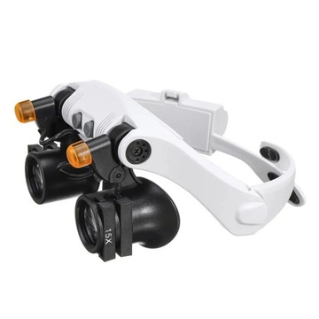 OKULARY JUBILERSKIE NAPRAWA LUPA 25X OPASKA NA GŁOWĘ OKULARY PRECYZYJNE LED