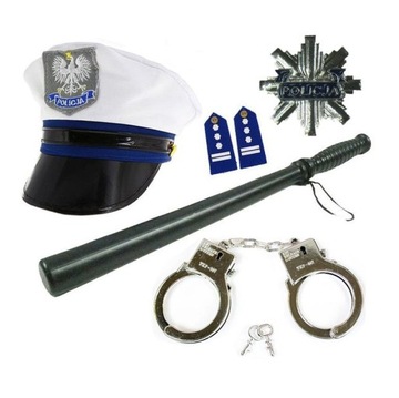 CZAPKA PAŁKA KAJDANKI STRÓJ POLICJANT POLICJANTKA