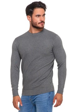 SWETER MĘSKI Z OKRĄGŁYM DEKOLTEM WISKOZA DROBNY WZÓR MORAJ SZARY XXL